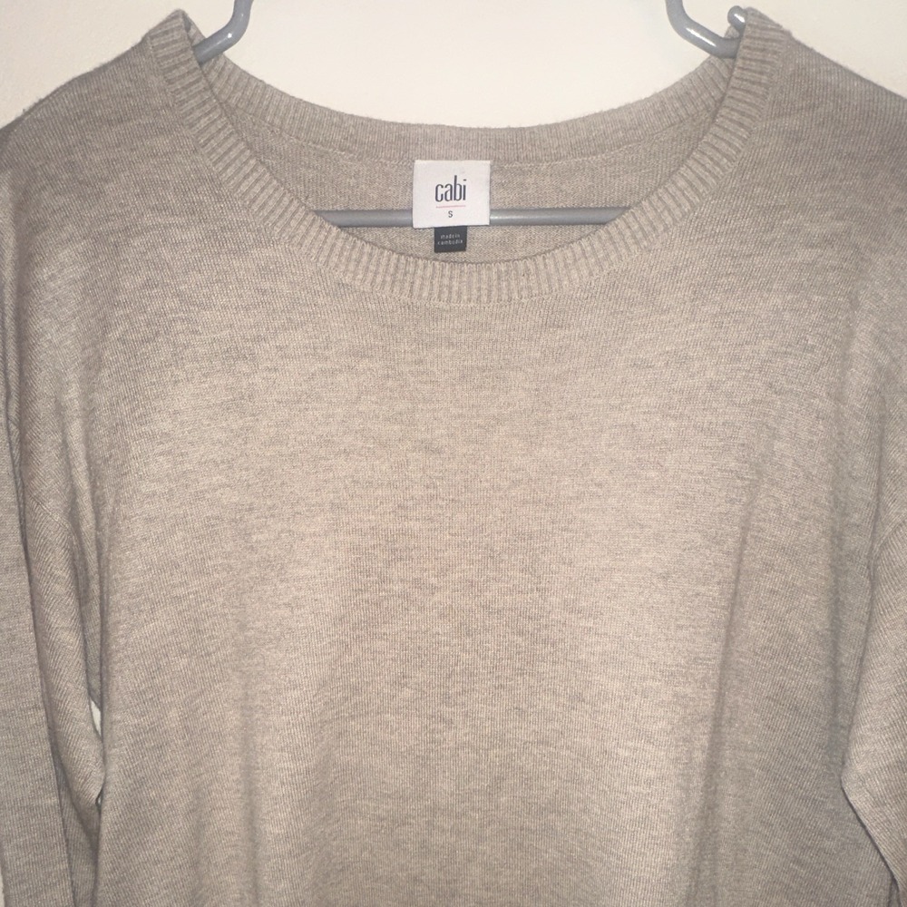 CAbi Womens Beige Relaxed Knit Crew Neck Long Sleeve Pullover Sweater S